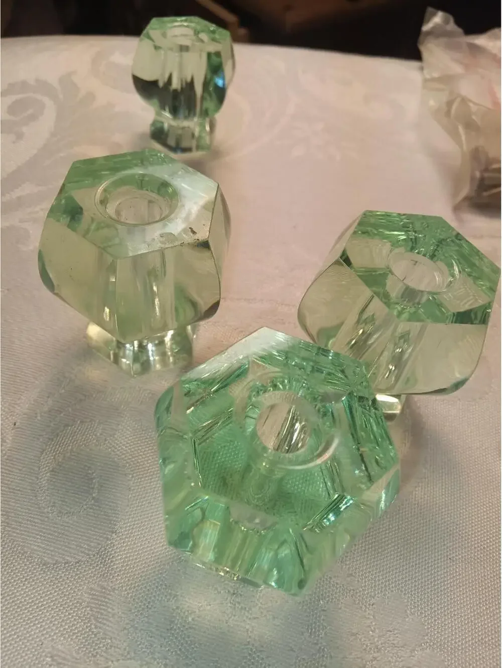 PBteen 4 Acrylic Knobs in a hexagonal mint green design 3/1.5